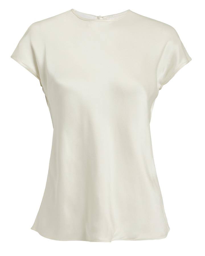 Helmut Lang Ivory Satin Cap Sleeve Top Ivory P