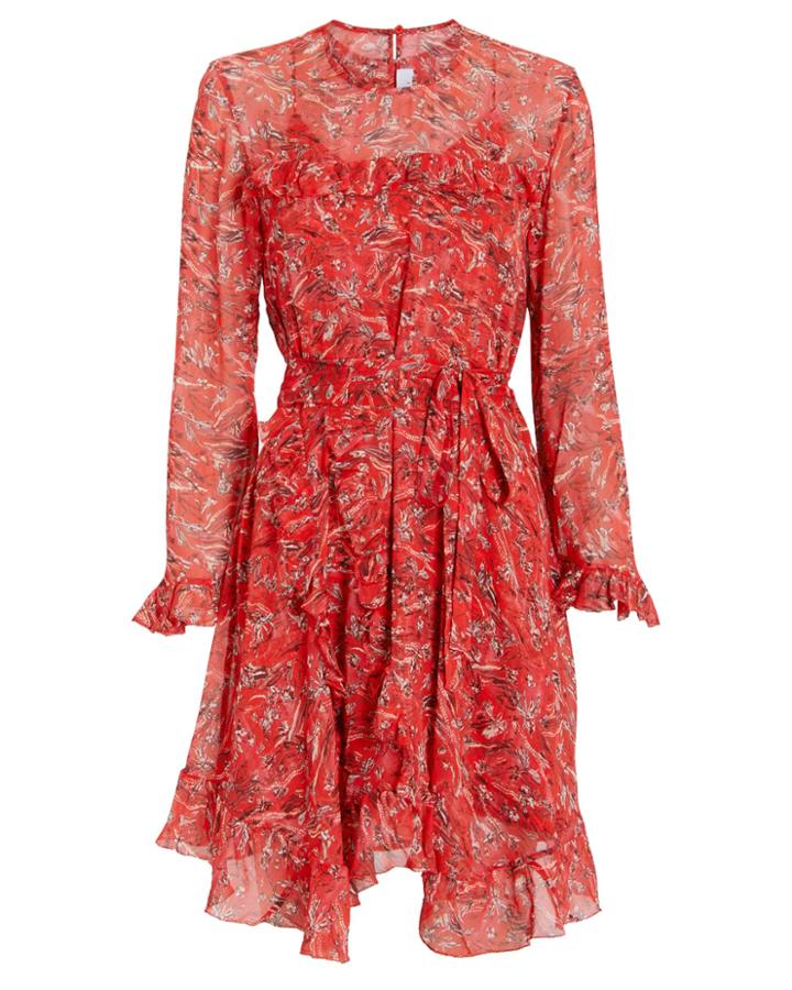 Iro Floral Ruffle Trim Dress Red/floral 36