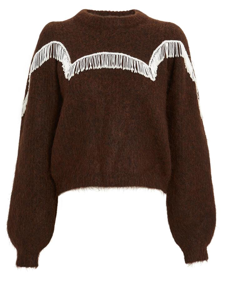 Ganni Fringe Wool Pullover Brown P