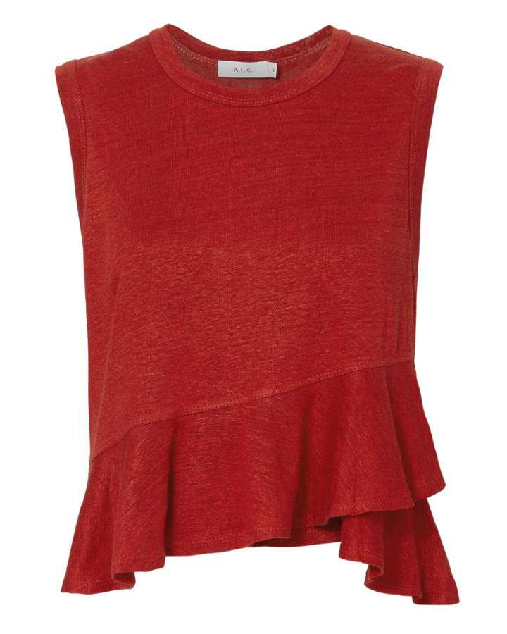 Alc A.l.c. Braxton Ruffle Front Tank Red-drk L