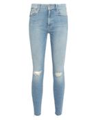 Mother Looker Ankle Fray Jeans Light Blue Denim 28