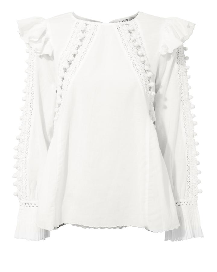 Sea Esther Pom-pom Crochet Top White Zero