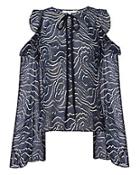 Derek Lam 10 Crosby Printed Cold Shoulder Ruffle Blouse