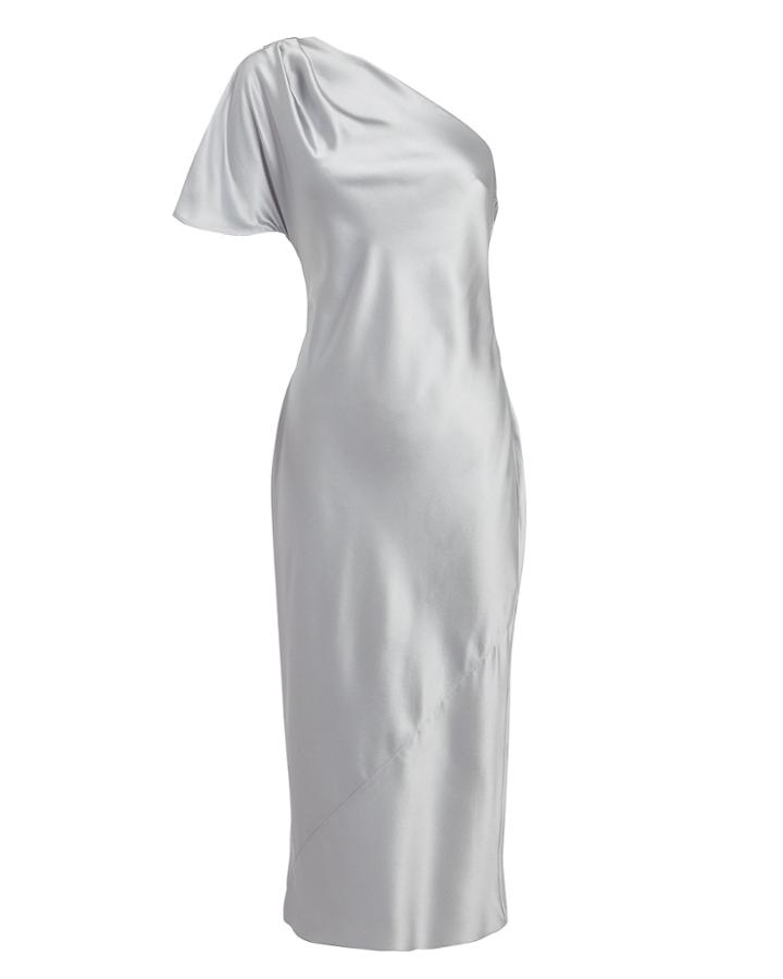 Fleur Du Mal One Shoulder Midi Dress Silver Zero
