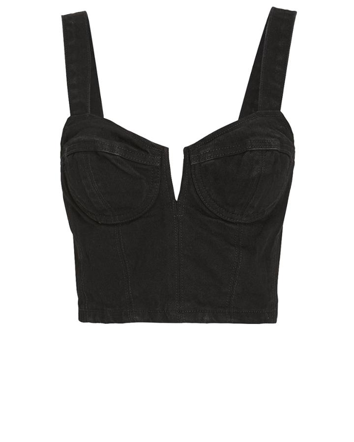 Grlfrnd Ariel Denim Bralette Top Black S