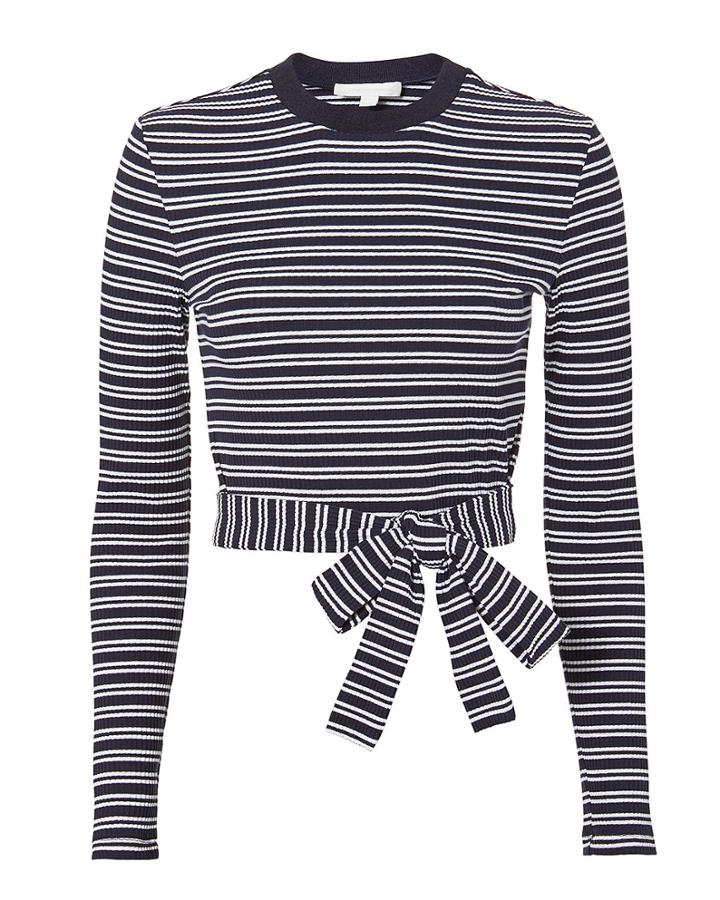 Jonathan Simkhai Striped Tie Waist Top Navy P