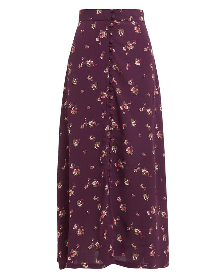 Flynn Skye Sophia Button Front Midi Skirt Burgundy/floral P