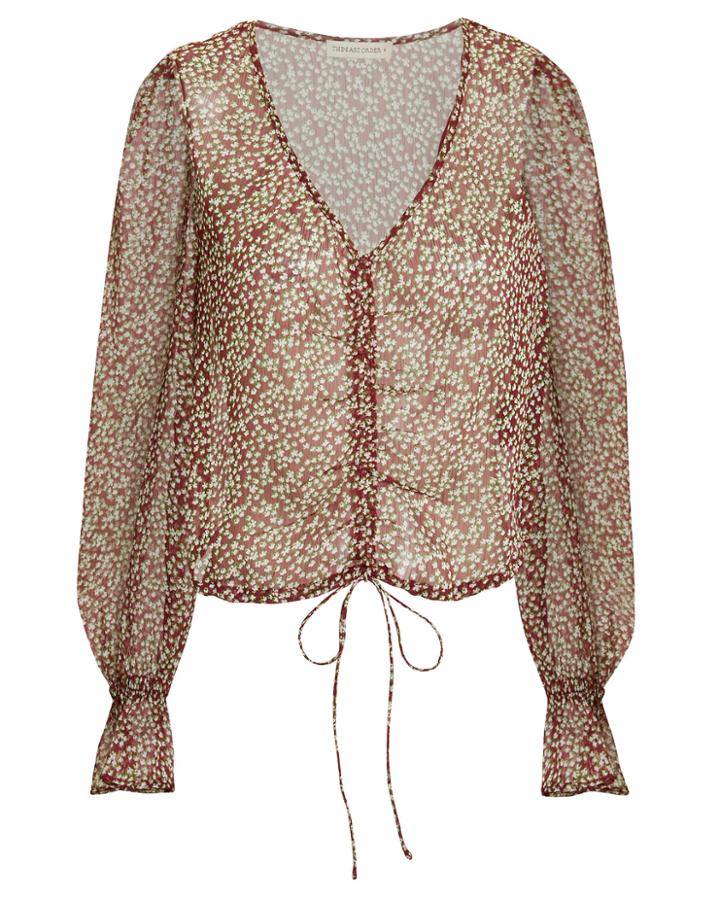The East Order Arielle Printed Tie Front Blouse Red M