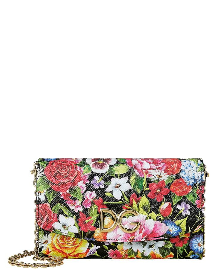 Dolce & Gabbana Floral Print Leather Crossbody Bag Black Floral 1size