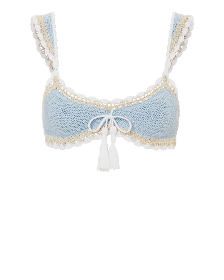 Jonathan Simkhai Swim Crochet Bikini Top Blue-lt P/s