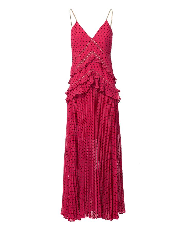 Self-portrait Fuchsia Plumetis Paneled Midi Dress Pink-drk 2