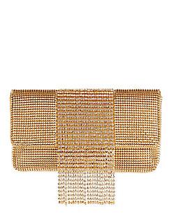 Whiting & Davis Whiting &amp; Davis Mesh Crystal Fringe Gold Clutch