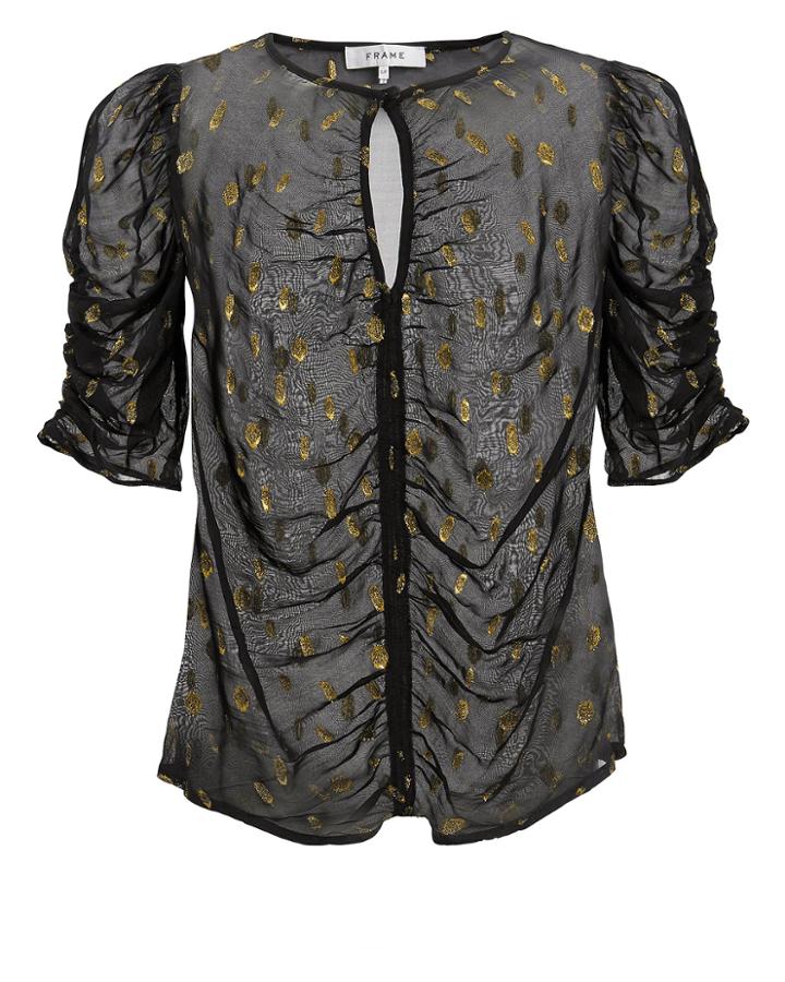 Frame Shirred Keyhole Top Black/gold M