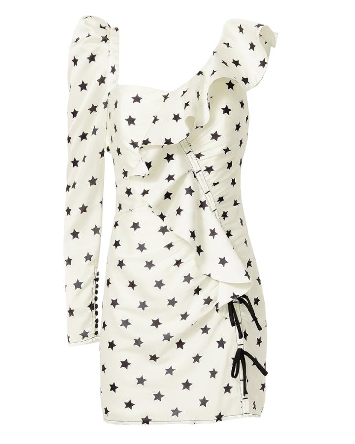 Self-portrait Printed Star Frill Dress Ivory 4