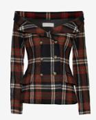 Faith Connexion Off The Shoulder Double Breasted Plaid Jacket