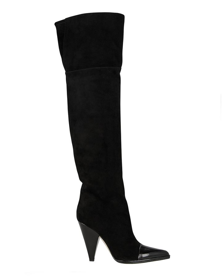 Sergio Rossi Carla Leather Cap Toe Suede Boots Black 36