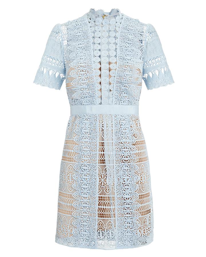 Self-portrait Blue Lace Mini Dress Light Blue/nude 2