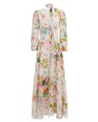 Zimmermann Heathers Plunge Maxi Dress White/pink Floral 2