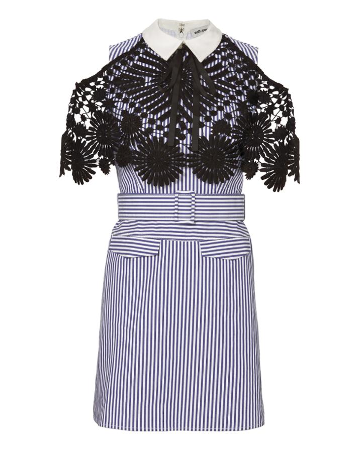 &quot;self-portrait Lace Overlay Pinstripe Mini Dress&quot;