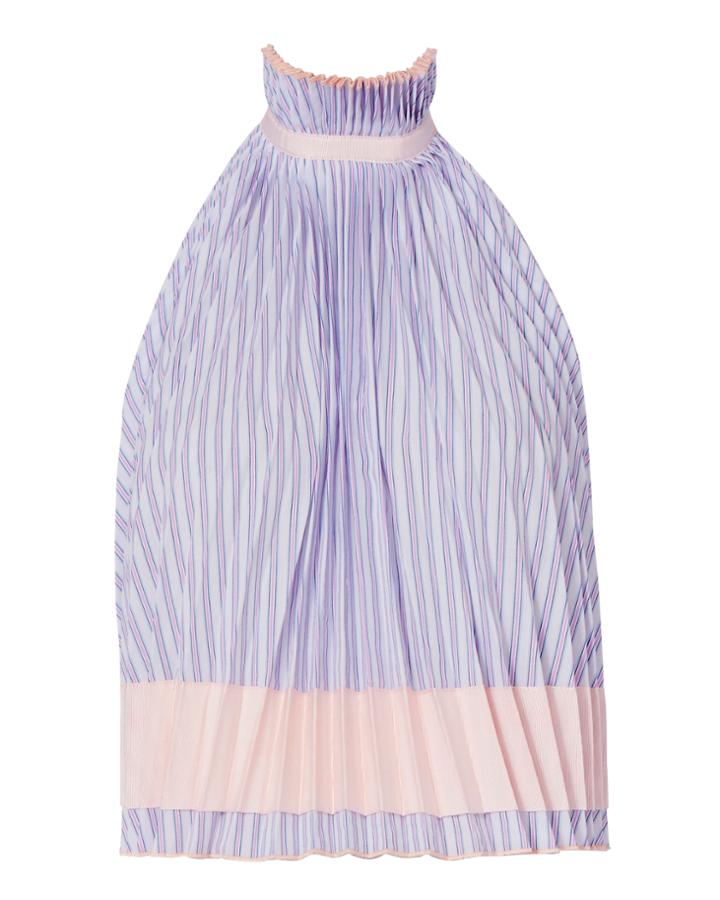 Adam Selman Backless Pleated Trapeze Top Stripe S
