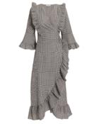 Ganni Charron Ruffle Midi Dress Brown/white 38