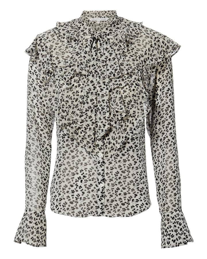 Veronica Beard Finley Ruffle Blouse Blk/wht 8