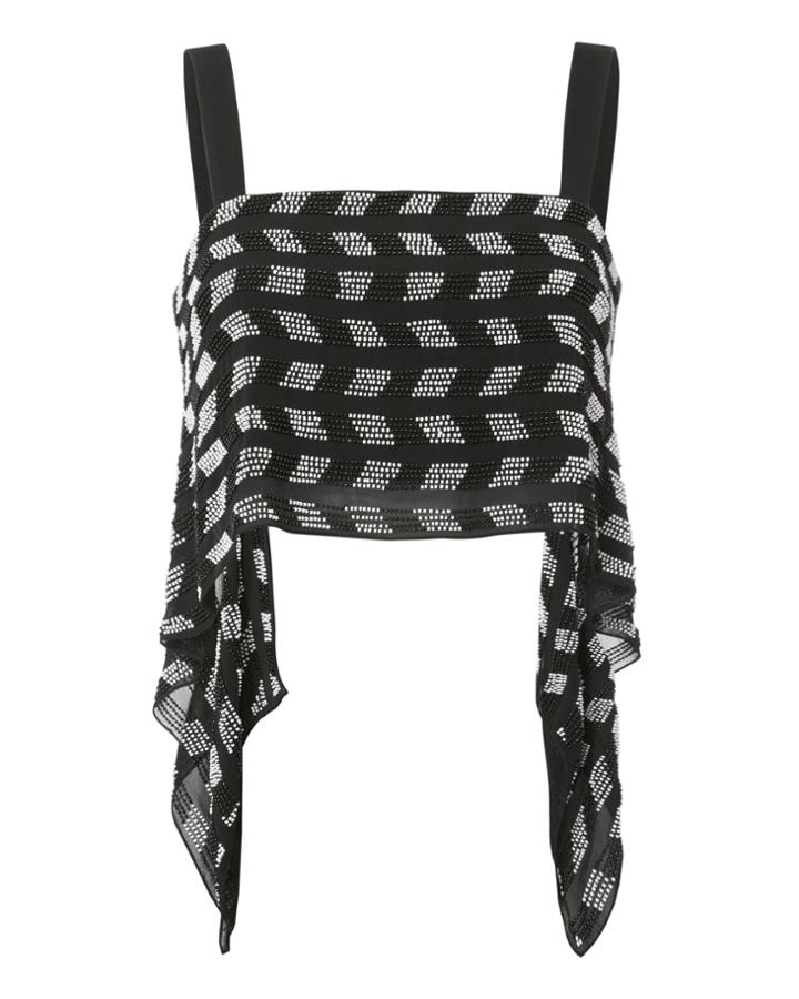 Cushnie Et Ochs Chevron Beaded Chiffon Cropped Top