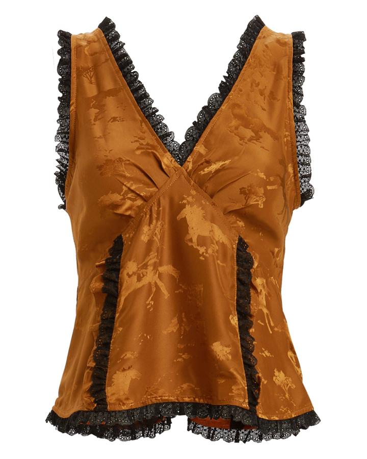 Ganni Silk Jacquard Tank Dark Gold/black 38