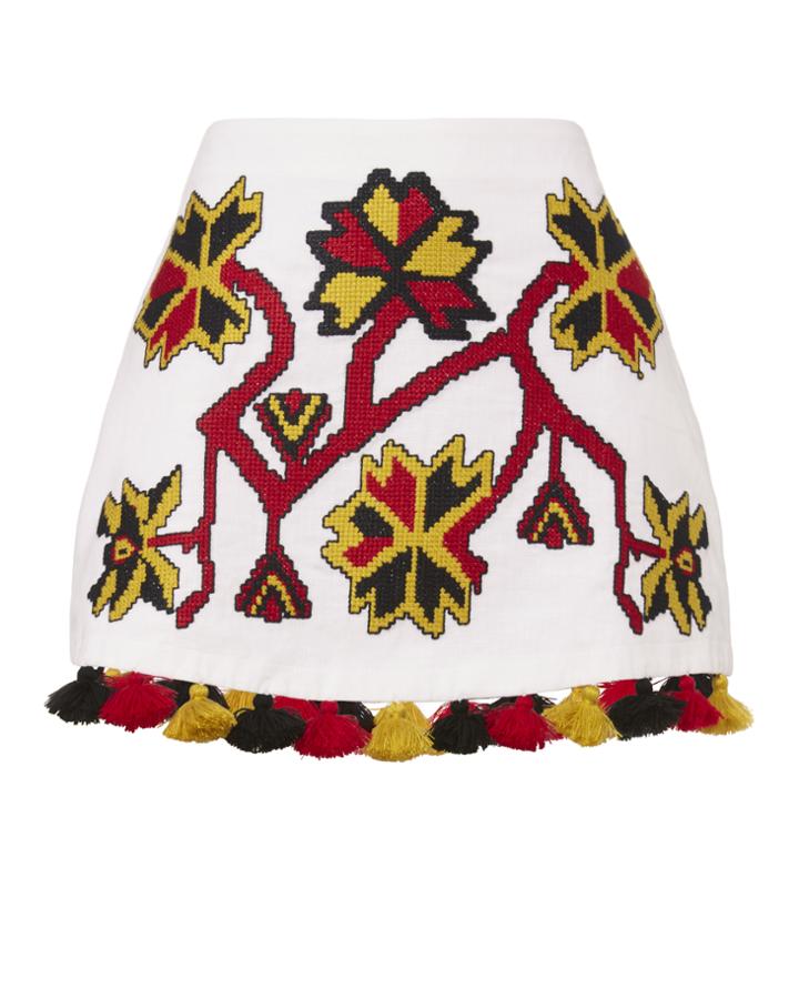 &quot;march11 Pom-pom Hem Embroidered Mini Skirt&quot;