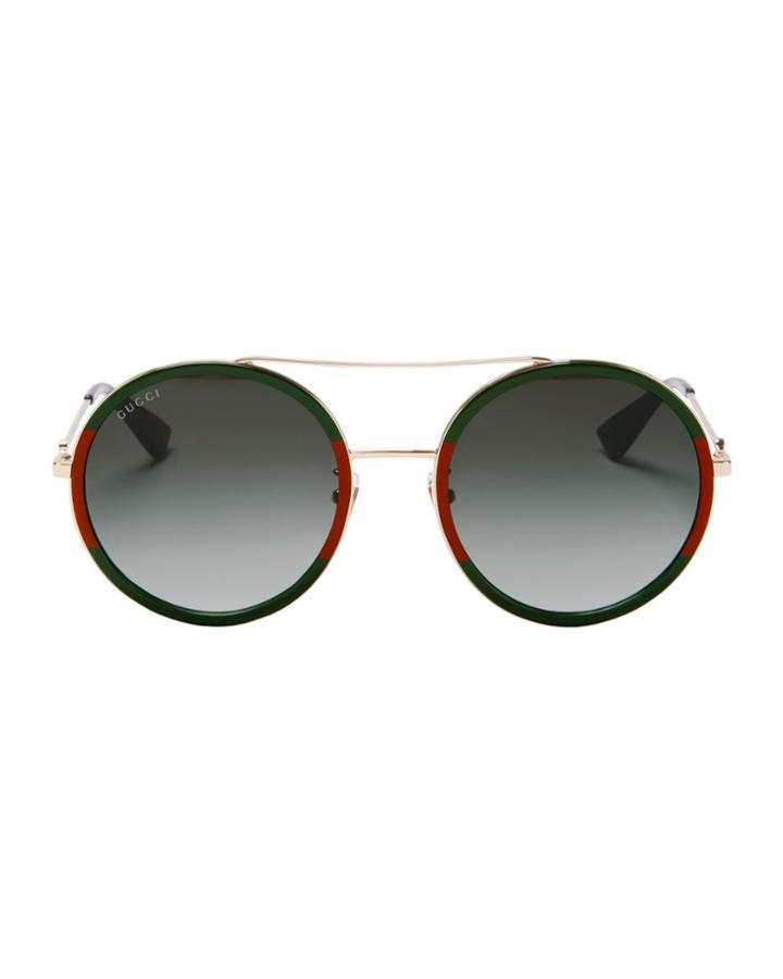 Gucci Bi-color Round Aviator Sunglasses Metallic 1size