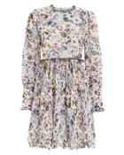 Ganni Egret Pleated Georgette Mini Dress Ivory/floral 38