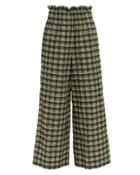 Ganni Seersucker Check Wide Leg Pants Aloe Green 36