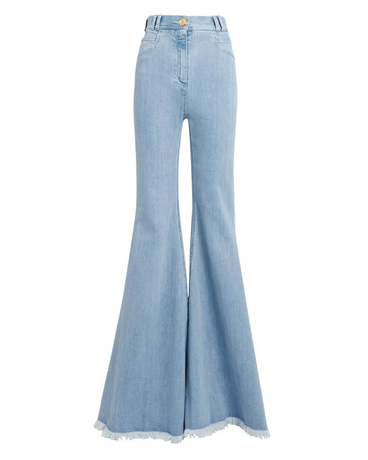 Balmain Frayed Hem Flare Jeans Light Blue Denim 36