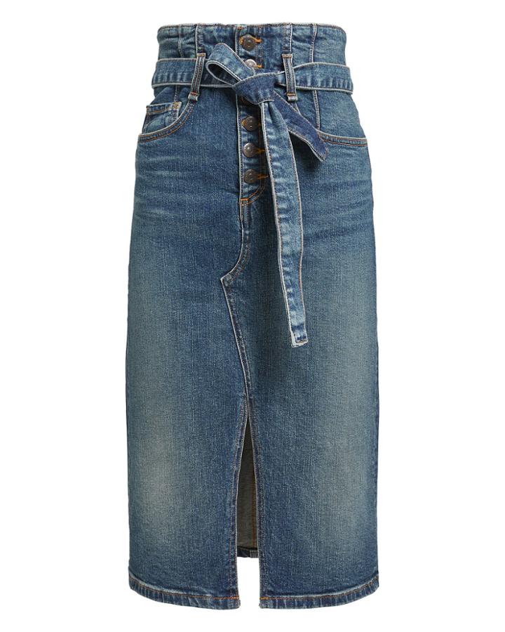 Veronica Beard Denton Corset Skirt Blue Denim 8