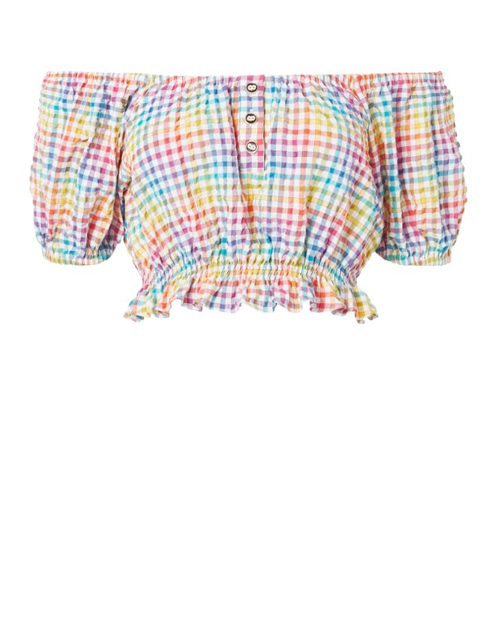 Caroline Constas Rainbow Bardot Crop Top Pat-check 2 M