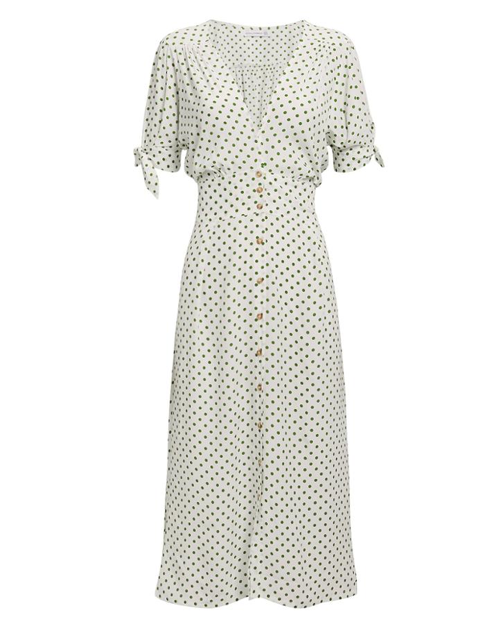 Faithfull The Brand Billie Midi Dress Green Polka Dot P