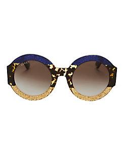 Gucci Oversized Colorblock Glitter Round Sunglasses