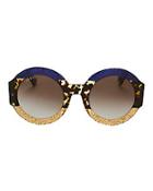 Gucci Oversized Colorblock Glitter Round Sunglasses