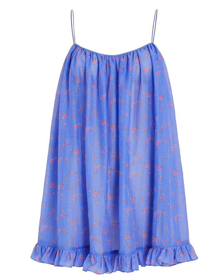 Caroline Constas Voile Floral Ruffled Tunic Dress Blue/floral S