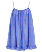 Caroline Constas Voile Floral Ruffled Tunic Dress Blue/floral S