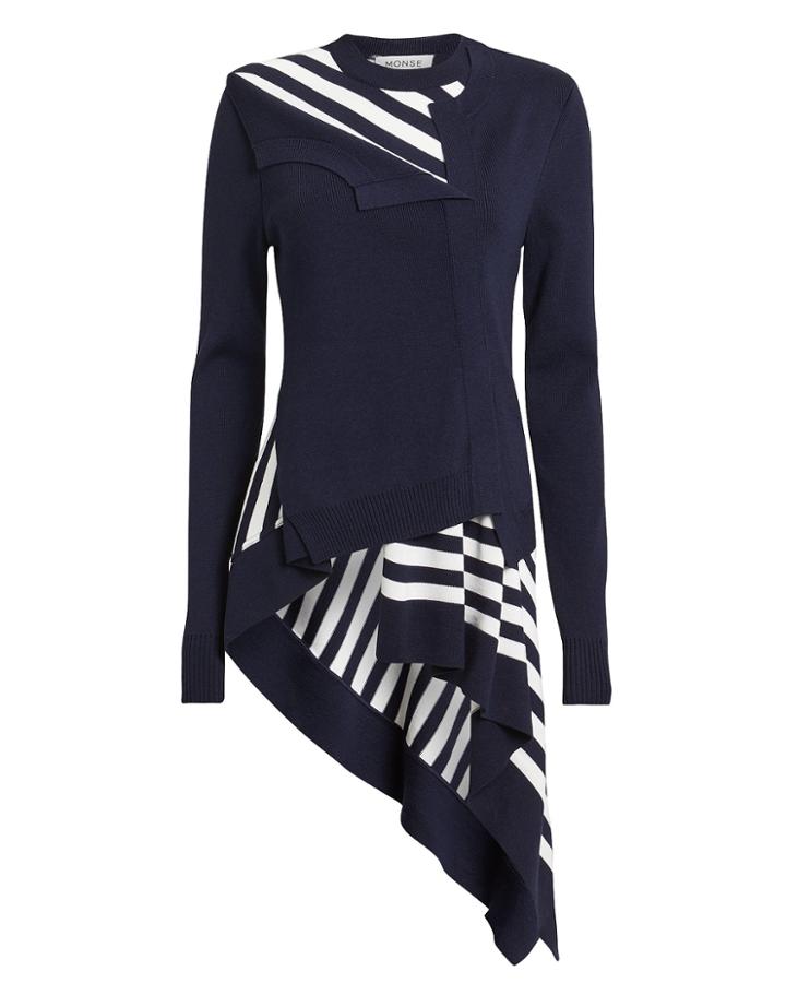 Monse Striped Asymmetric Cardigan Navy/white S