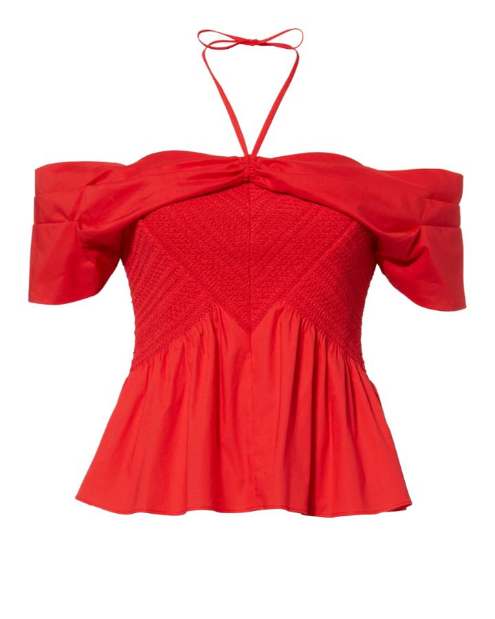 Tanya Taylor Kirsten Smocked Top Red Zero