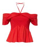 Tanya Taylor Kirsten Smocked Top Red Zero