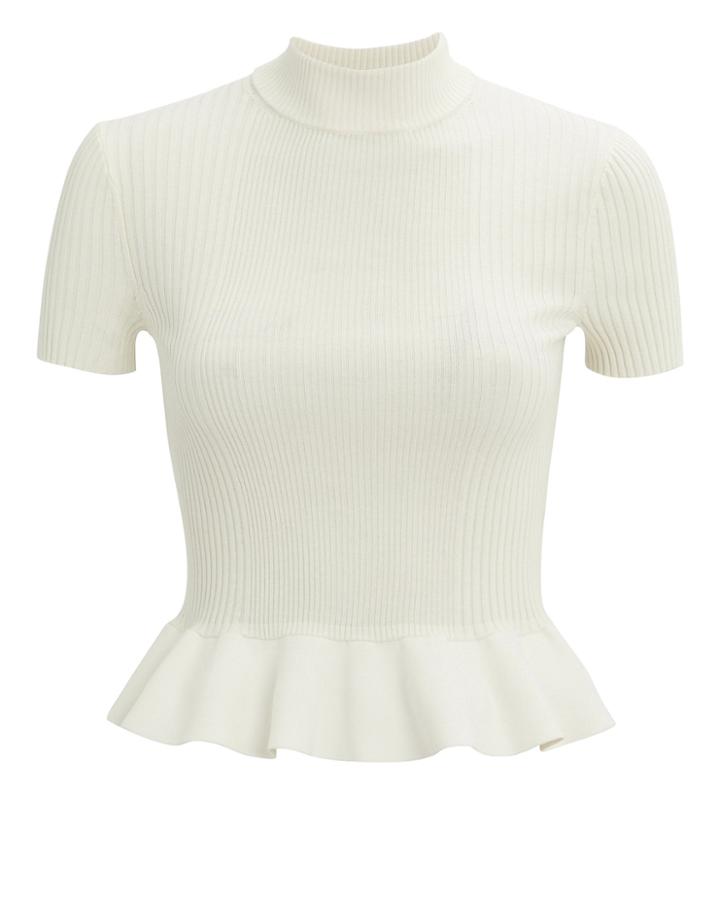Alexander Wang Ribbed Mock Neck Peplum Top Ivory S