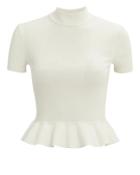 Alexander Wang Ribbed Mock Neck Peplum Top Ivory S