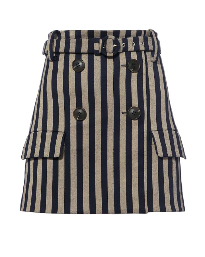 Jonathan Simkhai Striped Double Breasted Skirt Navy Zero