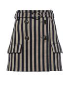 Jonathan Simkhai Striped Double Breasted Skirt Navy Zero