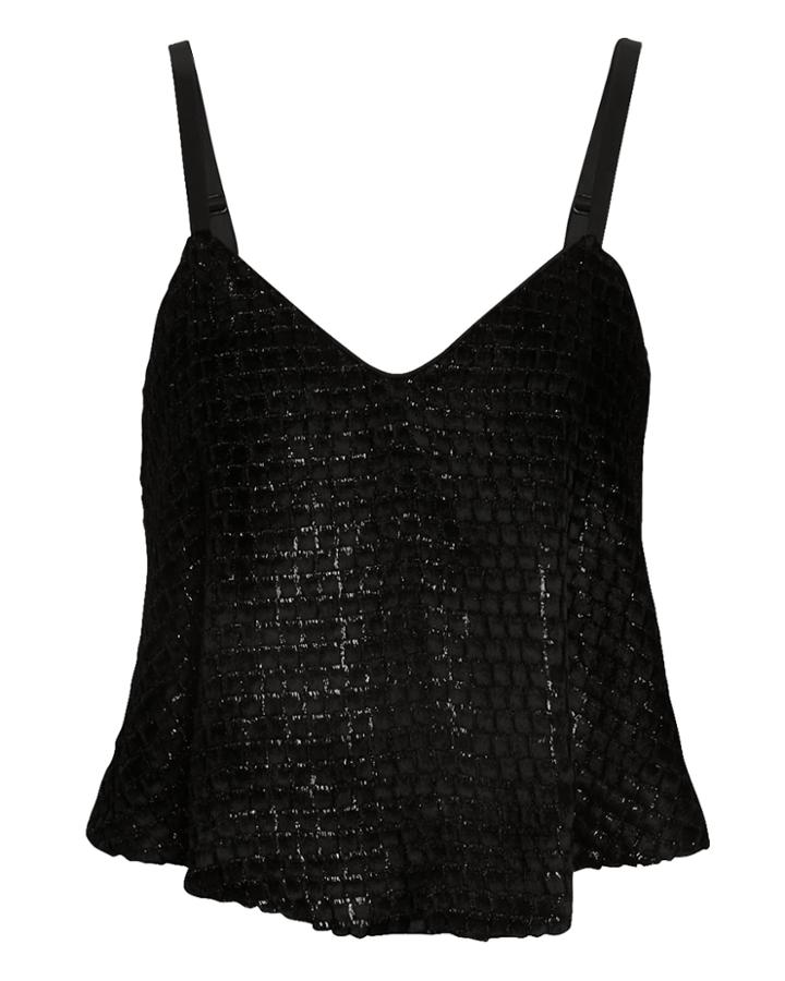 Brandon Maxwell Lurex Flutter Cropped Tank Black 6