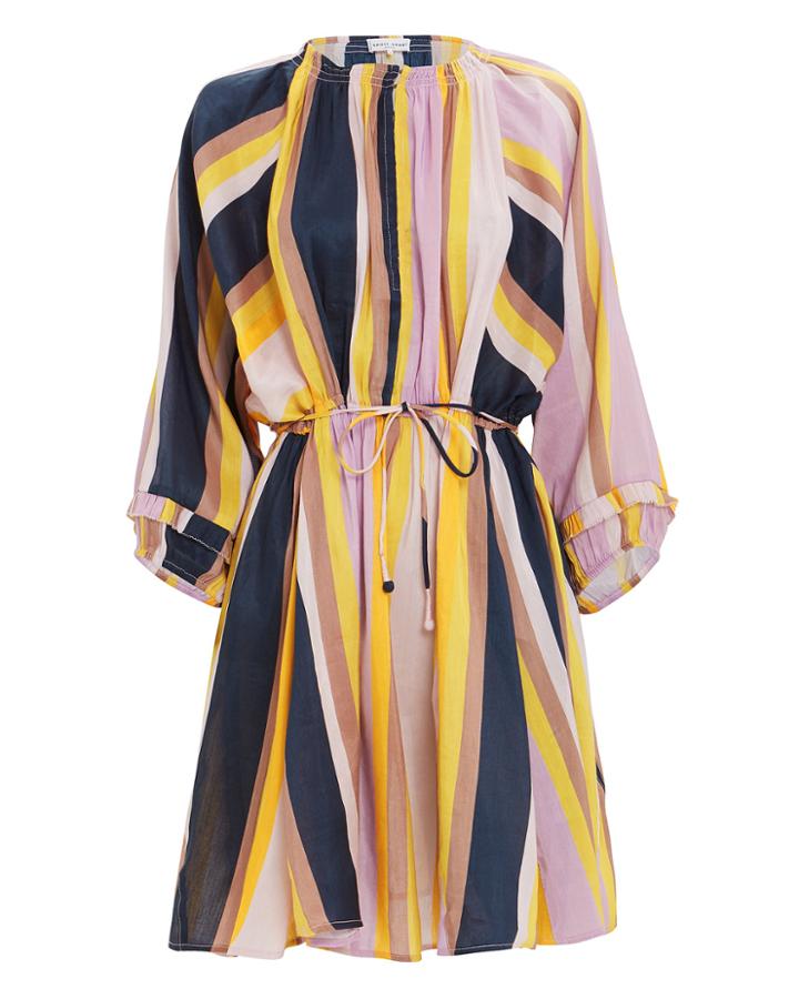 Apiece Apart La Flutte Stripe Mini Dress Lavender/navy/yellow 2