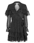 Diane Von Furstenberg Martina Ruffle Wrap Dress Black/white/polka Dots M